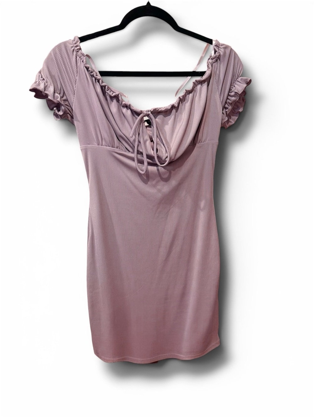 21 Saints Lavender Ribbed Milkmaid Mini Dress NWT Double Lined Size M